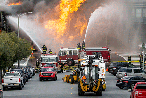 First Responders arriving on scene at a natural gas explosion